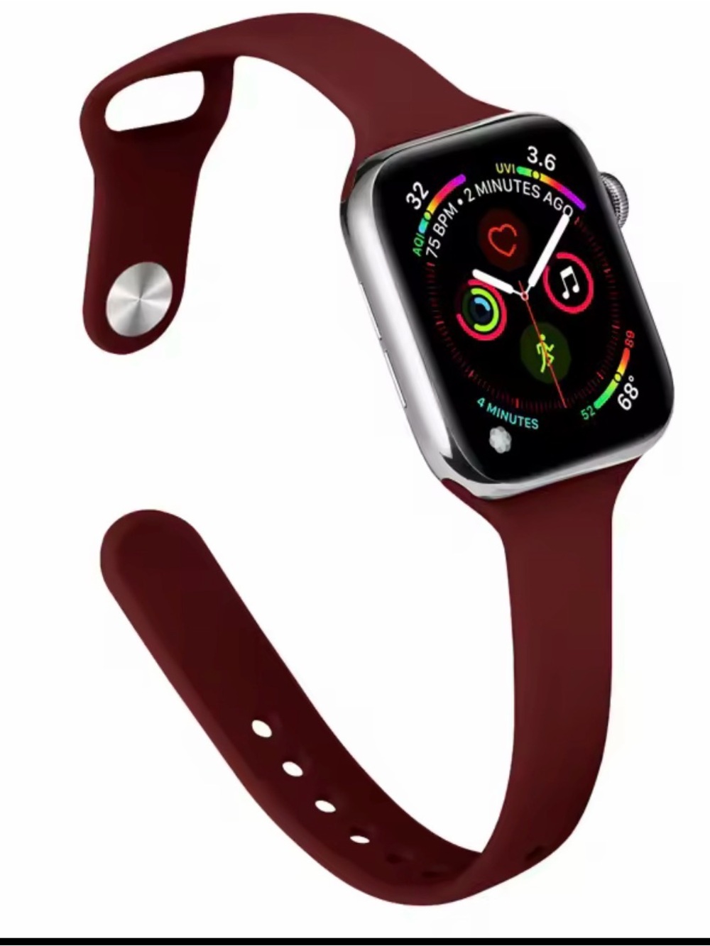 Smartwatch with Burgundy Silicone Band - Compatible Fitness Wearable,Slim case